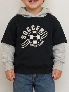 Milton Funwear Soccer Layered Hoodie | Toddler Size 2 | Black & Grey